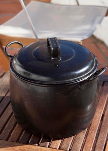 This is my grandmother's old cholent pot - and probably her grandmother's before her -perfect for the task. 